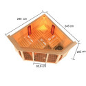 Sauna d'angle multifonctionnel ASTA avec poêle Bio 9kW 4 à 5 places 68mm KARIBU