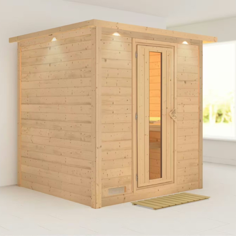 Sauna traditionnel MOJAVE 5 à 6 places 38mm avec couronne et porte à économie d'énergie KARIBU
