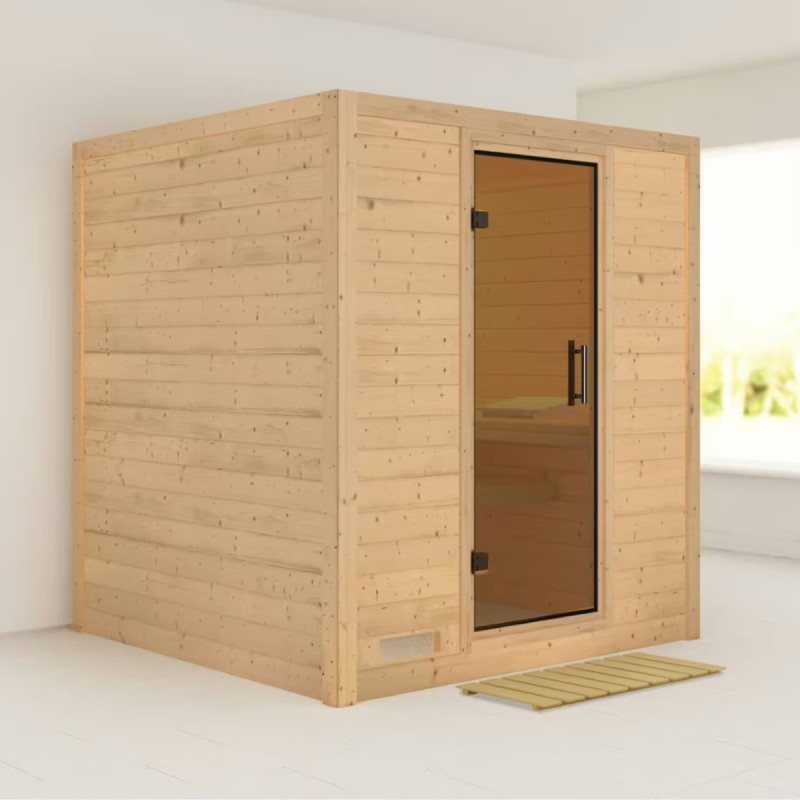 Sauna traditionnel MOJAVE 5 à 6 places 38mm sans couronne - avec porte moderne KARIBU