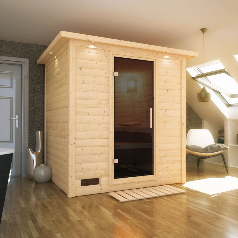 Sauna traditionnel MOJAVE 5 à 6 places 40mm avec couronne et porte moderne KARIBU