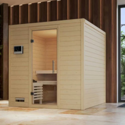Sauna traditionnel MOJAVE 5 à 6 places 38mm sans couronne - avec porte en verre clair KARIBU