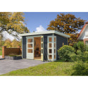 Abri de jardin en bois massif gris terre 9,24m² Kerko 6 – Karibu 