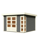 Abri de jardin en bois massif gris terre 9,24m² Kerko 6 – Karibu 