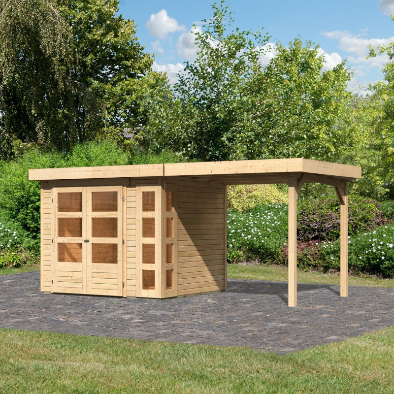 Abri de jardin en bois massif 5,25m² Kerko 3 avec appentis 240cm – Karibu 