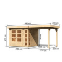 Abri de jardin en bois massif 5,25m² Kerko 3 avec appentis 240cm – Karibu 