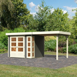 Abri de jardin en bois massif gris terre 5,25m² Kerko 3 avec appentis 240cm – Karibu 