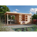 Abri de jardin en bois massif 6,55m² Kerko 4 avec appentis 240cm – Karibu 