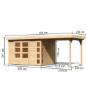 Abri de jardin en bois massif 6,55m² Kerko 4 avec appentis 240cm – Karibu 