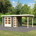 Abri de jardin en bois massif gris terre 6,55m² Kerko 4 avec appentis 240cm – Karibu 