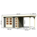 Abri de jardin en bois massif gris terre 6,55m² Kerko 4 avec appentis 240cm – Karibu 