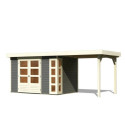 Abri de jardin en bois massif gris terre 6,55m² Kerko 4 avec appentis 240cm – Karibu 
