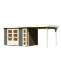 Abri de jardin en bois massif gris terre 7,43m² Kerko 5 avec appentis 240cm – Karibu 