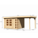 Abri de jardin en bois massif 9,24m² Kerko 6 avec appentis 240cm – Karibu 