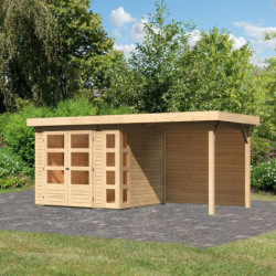 Abri de jardin en bois massif 5,25m² Kerko 3 avec appentis 240cm et paroi arrière – Karibu 