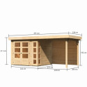 Abri de jardin en bois massif 5,25m² Kerko 3 avec appentis 240cm et paroi arrière – Karibu 