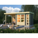 Abri de jardin en bois massif gris terre 5,25m² Kerko 3 avec appentis 240cm et paroi arrière – Karibu 
