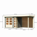 Abri de jardin en bois massif gris terre 5,25m² Kerko 3 avec appentis 240cm et paroi arrière – Karibu 