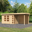 Abri de jardin en bois massif 6,55m² Kerko 4 avec appentis 240cm et paroi arrière – Karibu 
