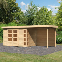 Abri de jardin en bois massif 6,55m² Kerko 4 avec appentis 240cm et paroi arrière – Karibu 
