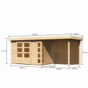 Abri de jardin en bois massif 6,55m² Kerko 4 avec appentis 240cm et paroi arrière – Karibu 