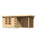 Abri de jardin en bois massif 6,55m² Kerko 4 avec appentis 240cm et paroi arrière – Karibu 