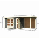 Abri de jardin en bois massif gris terre 6,55m² Kerko 4 avec appentis 240cm et paroi arrière – Karibu 