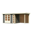 Abri de jardin en bois massif gris terre 6,55m² Kerko 4 avec appentis 240cm et paroi arrière – Karibu 