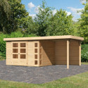 Abri de jardin en bois massif 7,43m² Kerko 5 avec appentis 240cm et paroi arrière – Karibu 