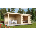 Abri de jardin en bois massif 7,43m² Kerko 5 avec appentis 240cm et paroi arrière – Karibu 