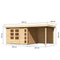 Abri de jardin en bois massif 7,43m² Kerko 5 avec appentis 240cm et paroi arrière – Karibu 