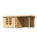 Abri de jardin en bois massif 7,43m² Kerko 5 avec appentis 240cm et paroi arrière – Karibu 