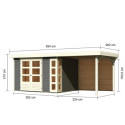 Abri de jardin en bois massif gris terre 7,43m² Kerko 5 avec appentis 240cm et paroi arrière – Karibu 