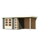 Abri de jardin en bois massif gris terre 7,43m² Kerko 5 avec appentis 240cm et paroi arrière – Karibu 