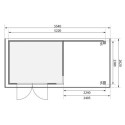 Abri de jardin en bois massif gris terre 7,43m² Kerko 5 avec appentis 240cm et paroi arrière – Karibu 