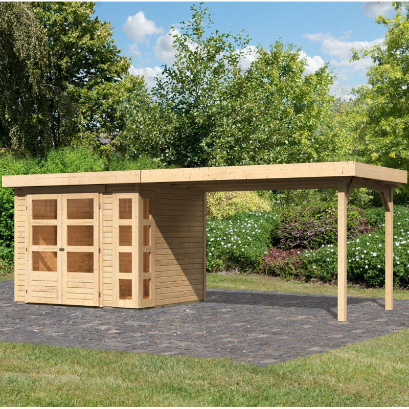 Abri de jardin en bois massif 5,25m² Kerko 3 avec appentis 280cm – Karibu 