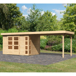 Abri de jardin en bois massif 6,55m² Kerko 4 avec appentis 280cm – Karibu 