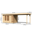 Abri de jardin en bois massif 6,55m² Kerko 4 avec appentis 280cm – Karibu 