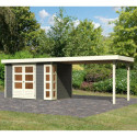 Abri de jardin en bois massif gris terre 6,55m² Kerko 4 avec appentis 280cm – Karibu 