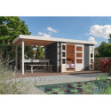 Abri de jardin en bois massif gris terre 6,55m² Kerko 4 avec appentis 280cm – Karibu 