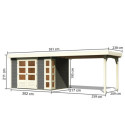 Abri de jardin en bois massif gris terre 6,55m² Kerko 4 avec appentis 280cm – Karibu 