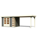 Abri de jardin en bois massif gris terre 6,55m² Kerko 4 avec appentis 280cm – Karibu 