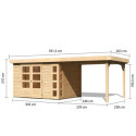 Abri de jardin en bois massif 7,43m² Kerko 5 avec appentis 280cm – Karibu 