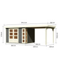 Abri de jardin en bois massif gris terre 7,43m² Kerko 5 avec appentis 280cm – Karibu 