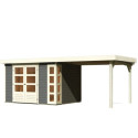 Abri de jardin en bois massif gris terre 7,43m² Kerko 5 avec appentis 280cm – Karibu 