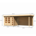 Abri de jardin en bois massif 5,25m² Kerko 3 avec appentis 280cm et paroi arrière – Karibu 