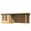 Abri de jardin en bois massif 5,25m² Kerko 3 avec appentis 280cm et paroi arrière – Karibu 