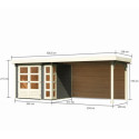 Abri de jardin en bois massif gris terre 5,25m² Kerko 3 avec appentis 280cm et paroi arrière – Karibu 