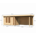 Abri de jardin en bois massif 6,55m² Kerko 4 avec appentis 280cm et paroi arrière – Karibu 