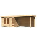 Abri de jardin en bois massif 6,55m² Kerko 4 avec appentis 280cm et paroi arrière – Karibu 