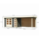Abri de jardin en bois massif gris terre 6,55m² Kerko 4 avec appentis 280cm et paroi arrière – Karibu 
